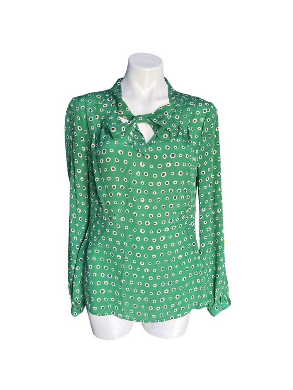 Anthropologie Sariah green polka dot silk blouse neck tie 10